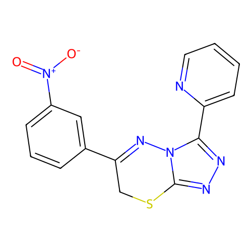6-(3-nitrophenyl)-3-(pyridin-2-yl)-7H-[1,2,4]triazolo[3,4-b][1,3,4]thiadiazine structure