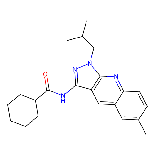 N-(1-isobutyl-6-methyl-1H-pyrazolo[3,4-b]quinolin-3-yl)cyclohexanecarboxamide structure