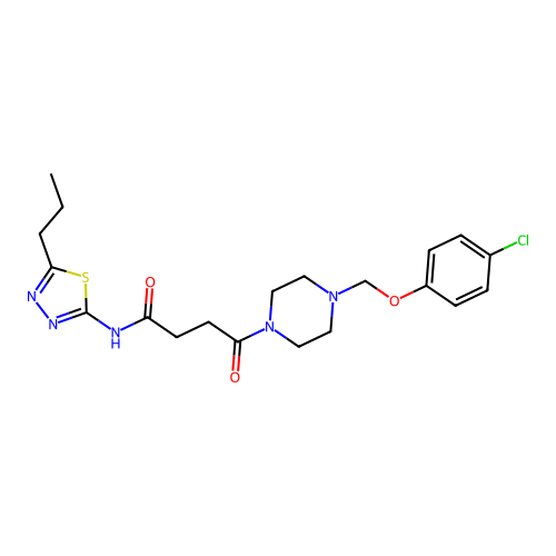 4-[4-[(4-chlorophenoxy)methyl]piperazin-1-yl]-4-oxo-N-(5-propyl-1,3,4-thiadiazol-2-yl)butanamide structure