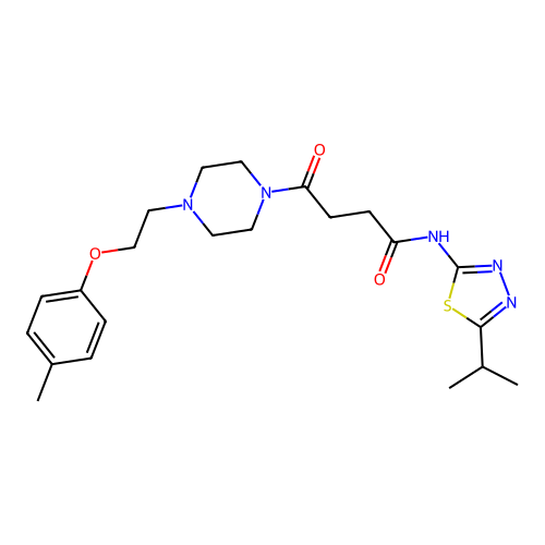 4-[4-[2-(4-methylphenoxy)ethyl]piperazin-1-yl]-4-oxo-N-(5-propan-2-yl-1,3,4-thiadiazol-2-yl)butanamide structure