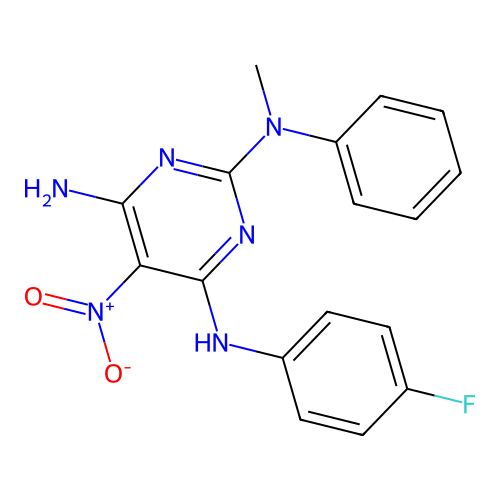 {4-Amino-6-[(4-fluorophenyl)amino]-5-nitropyrimidin-2-yl}methylphenylamine structure