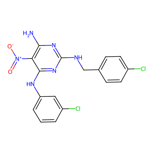 N~2~-(4-chlorobenzyl)-N~4~-(3-chlorophenyl)-5-nitropyrimidine-2,4,6-triamine structure
