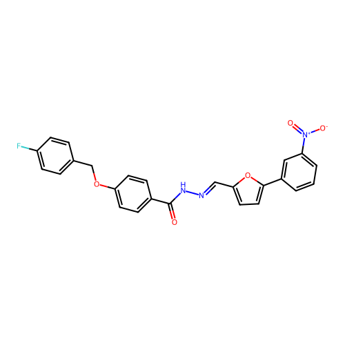 (E)-4-((4-fluorobenzyl)oxy)-N'-((5-(3-nitrophenyl)furan-2-yl)methylene)benzohydrazide structure