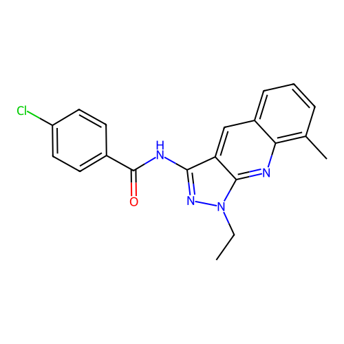 4-chloro-N-(1-ethyl-8-methylpyrazolo[3,4-b]quinolin-3-yl)benzamide structure
