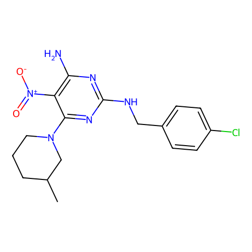 N~2~-(4-chlorobenzyl)-6-(3-methylpiperidin-1-yl)-5-nitropyrimidine-2,4-diamine structure