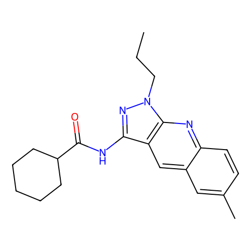 N-(6-methyl-1-propylpyrazolo[3,4-b]quinolin-3-yl)cyclohexanecarboxamide structure