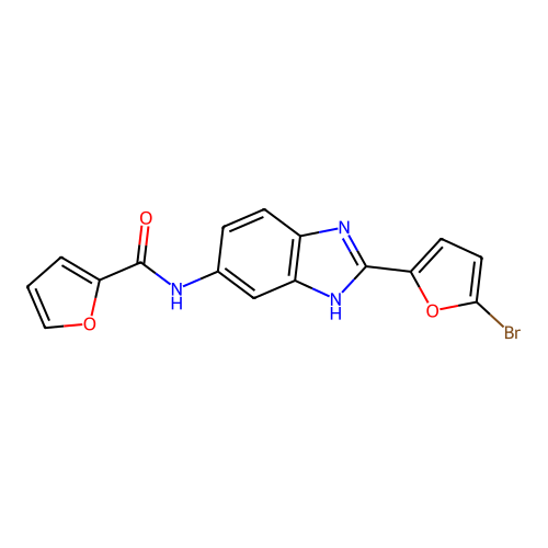 N-[2-(5-bromofuran-2-yl)-3H-benzimidazol-5-yl]furan-2-carboxamide structure