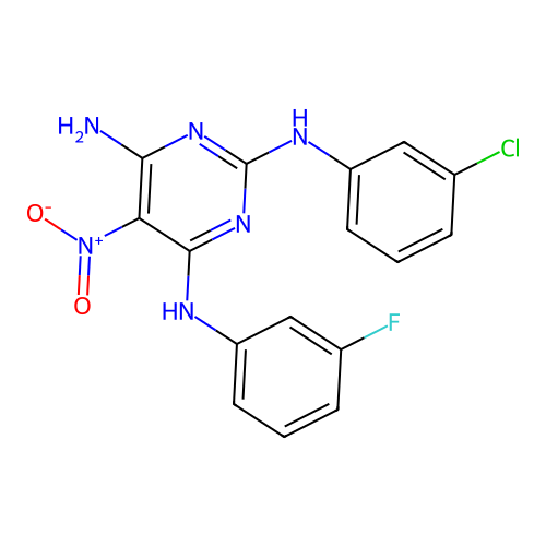 {6-Amino-2-[(3-chlorophenyl)amino]-5-nitropyrimidin-4-yl}(3-fluorophenyl)amine structure