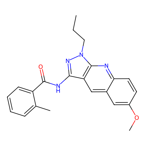 N-(6-methoxy-1-propylpyrazolo[3,4-b]quinolin-3-yl)-2-methylbenzamide structure