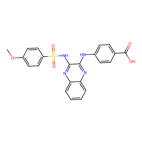 4-[(3-{[(4-Methoxyphenyl)sulfonyl]amino}quinoxalin-2-yl)amino]benzoic acid structure