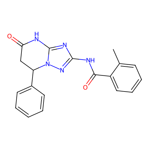 2-methyl-N-(5-oxo-7-phenyl-3,5,6,7-tetrahydro[1,2,4]triazolo[1,5-a]pyrimidin-2-yl)benzamide structure