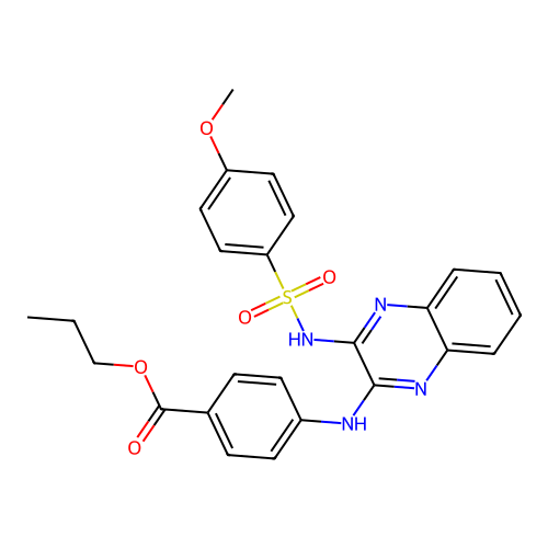 Propyl 4-[(3-{[(4-methoxyphenyl)sulfonyl]amino}quinoxalin-2-yl)amino]benzoate structure