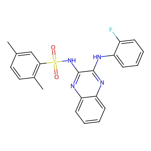 N-(3-((2-fluorophenyl)amino)quinoxalin-2-yl)-2,5-dimethylbenzenesulfonamide structure