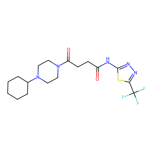 4-(4-cyclohexylpiperazin-1-yl)-4-oxo-N-(5-(trifluoromethyl)-1,3,4-thiadiazol-2-yl)butanamide structure