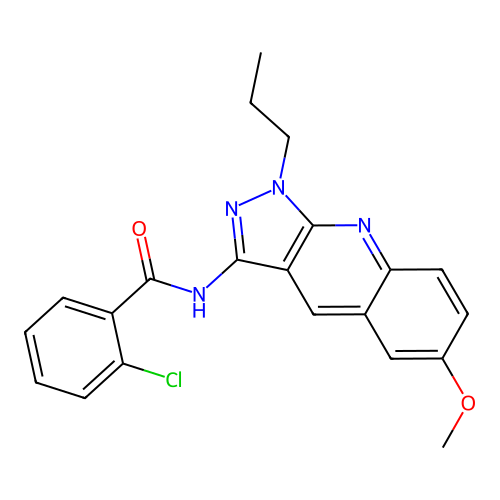 2-chloro-N-(6-methoxy-1-propyl-1H-pyrazolo[3,4-b]quinolin-3-yl)benzamide structure