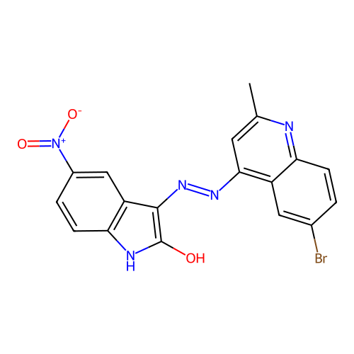 (E)-3-(2-(6-bromo-2-methylquinolin-4-yl)hydrazono)-5-nitroindolin-2-one structure