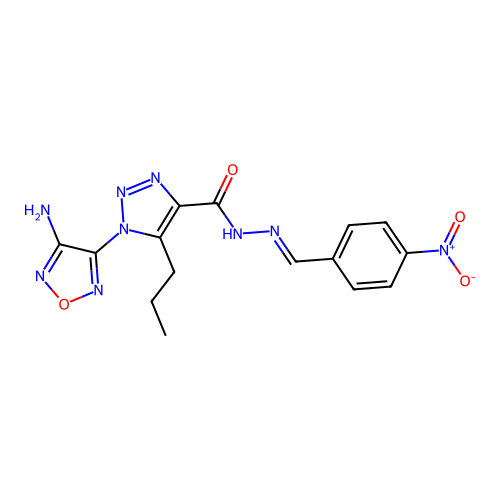 (E)-1-(4-amino-1,2,5-oxadiazol-3-yl)-N'-(4-nitrobenzylidene)-5-propyl-1H-1,2,3-triazole-4-carbohydrazide structure