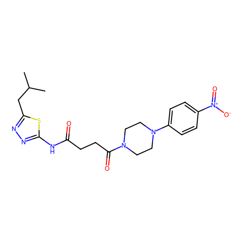 N-(5-isobutyl-1,3,4-thiadiazol-2-yl)-4-(4-(4-nitrophenyl)piperazin-1-yl)-4-oxobutanamide structure