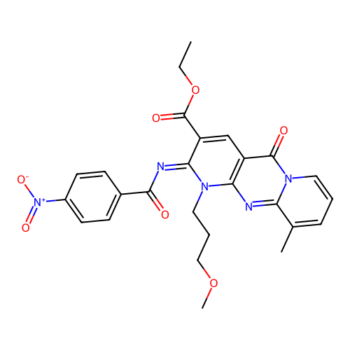 (Z)-ethyl 1-(3-methoxypropyl)-10-methyl-2-((4-nitrobenzoyl)imino)-5-oxo-2,5-dihydro-1H-dipyrido[1,2-a:2',3'-d]pyrimidine-3-carboxylate structure