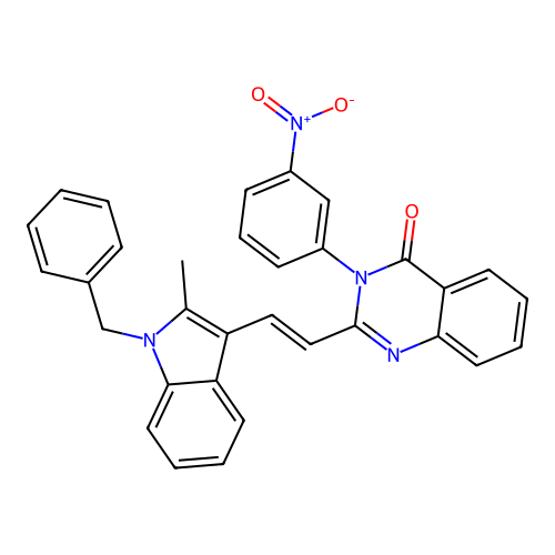 (E)-2-(2-(1-benzyl-2-methyl-1H-indol-3-yl)vinyl)-3-(3-nitrophenyl)quinazolin-4(3H)-one structure