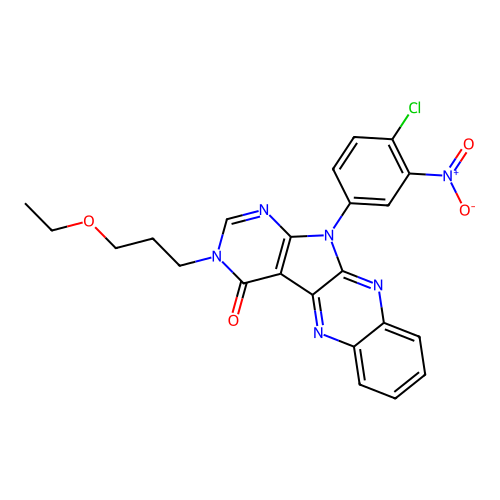 11-(4-chloro-3-nitrophenyl)-3-(3-ethoxypropyl)-3,11-dihydro-4H-pyrimido[5',4':4,5]pyrrolo[2,3-b]quinoxalin-4-one structure