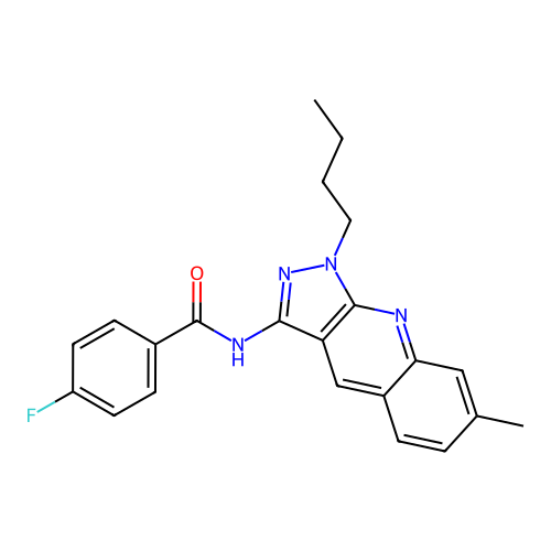 N-(1-butyl-7-methylpyrazolo[3,4-b]quinolin-3-yl)-4-fluorobenzamide structure
