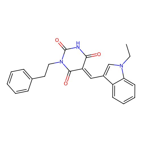 (5E)-5-[(1-ethylindol-3-yl)methylidene]-1-phenethyl-1,3-diazinane-2,4,6-trione structure