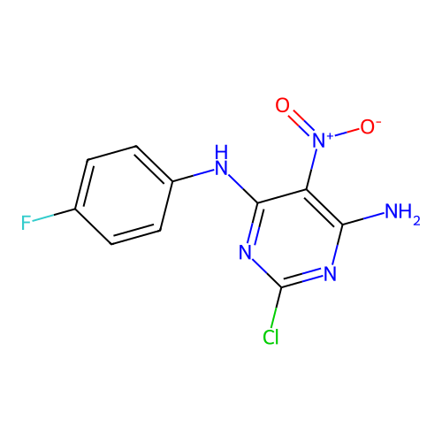 2-chloro-N-(4-fluorophenyl)-5-nitropyrimidine-4,6-diamine structure