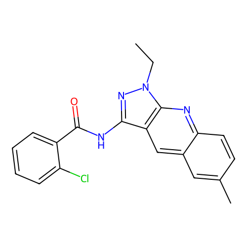 2-chloro-N-(1-ethyl-6-methylpyrazolo[3,4-b]quinolin-3-yl)benzamide structure