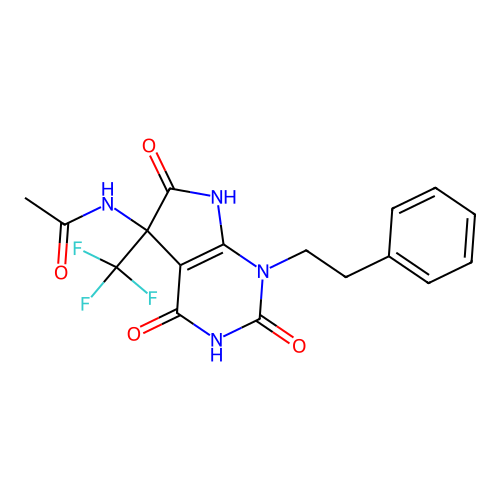 N-(2,4,6-trioxo-1-phenethyl-5-(trifluoromethyl)-2,3,4,5,6,7-hexahydro-1H-pyrrolo[2,3-d]pyrimidin-5-yl)acetamide structure