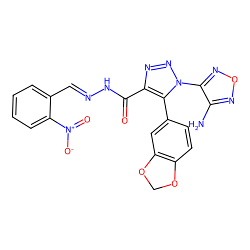 (E)-1-(4-amino-1,2,5-oxadiazol-3-yl)-5-(benzo[d][1,3]dioxol-5-yl)-N'-(2-nitrobenzylidene)-1H-1,2,3-triazole-4-carbohydrazide structure