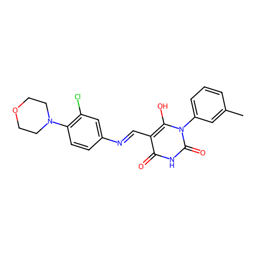 (5E)-5-({[3-chloro-4-(morpholin-4-yl)phenyl]amino}methylidene)-6-hydroxy-3-(3-methylphenyl)pyrimidine-2,4(3H,5H)-dione structure