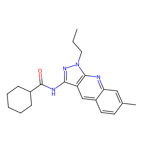 N-(7-methyl-1-propylpyrazolo[3,4-b]quinolin-3-yl)cyclohexanecarboxamide structure