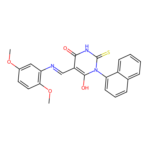 (Z)-5-(((2,5-dimethoxyphenyl)amino)methylene)-1-(naphthalen-1-yl)-2-thioxodihydropyrimidine-4,6(1H,5H)-dione structure