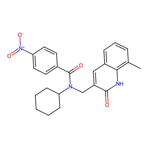 N-cyclohexyl-N-[(8-methyl-2-oxo-1H-quinolin-3-yl)methyl]-4-nitrobenzamide structure