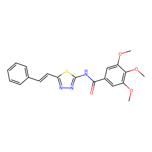 3,4,5-trimethoxy-N-[5-[(E)-2-phenylethenyl]-1,3,4-thiadiazol-2-yl]benzamide structure