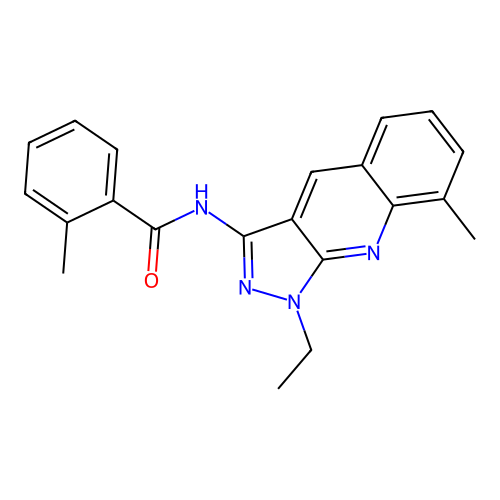 N-(1-ethyl-8-methylpyrazolo[3,4-b]quinolin-3-yl)-2-methylbenzamide structure