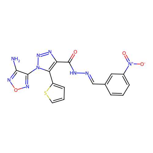 (E)-1-(4-amino-1,2,5-oxadiazol-3-yl)-N'-(3-nitrobenzylidene)-5-(thiophen-2-yl)-1H-1,2,3-triazole-4-carbohydrazide structure