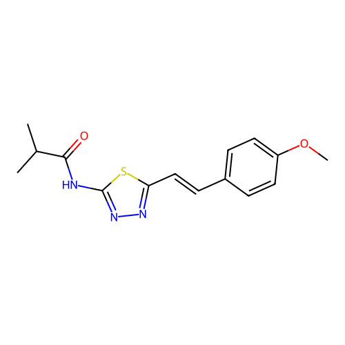 N-[5-[(E)-2-(4-methoxyphenyl)ethenyl]-1,3,4-thiadiazol-2-yl]-2-methylpropanamide structure