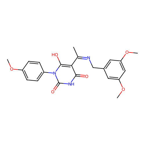 (Z)-5-(1-((3,5-dimethoxybenzyl)amino)ethylidene)-1-(4-methoxyphenyl)pyrimidine-2,4,6(1H,3H,5H)-trione structure