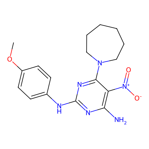 6-(azepan-1-yl)-N~2~-(4-methoxyphenyl)-5-nitropyrimidine-2,4-diamine structure