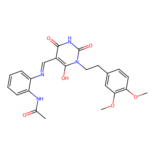 (E)-N-(2-(((1-(3,4-dimethoxyphenethyl)-2,4,6-trioxotetrahydropyrimidin-5(2H)-ylidene)methyl)amino)phenyl)acetamide structure