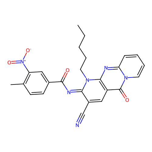 (E)-N-(3-cyano-5-oxo-1-pentyl-1H-dipyrido[1,2-a:2',3'-d]pyrimidin-2(5H)-ylidene)-4-methyl-3-nitrobenzamide structure