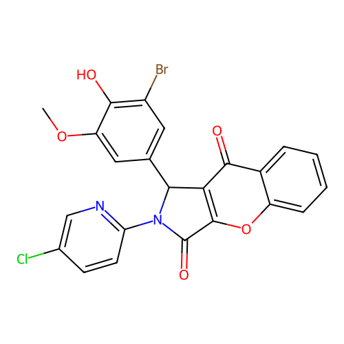 1-(3-bromo-4-hydroxy-5-methoxyphenyl)-2-(5-chloropyridin-2-yl)-1,2-dihydrochromeno[2,3-c]pyrrole-3,9-dione structure