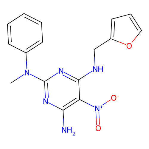 {4-Amino-6-[(2-furylmethyl)amino]-5-nitropyrimidin-2-yl}methylphenylamine structure