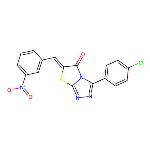 (Z)-3-(4-chlorophenyl)-6-(3-nitrobenzylidene)thiazolo[2,3-c][1,2,4]triazol-5(6H)-one structure
