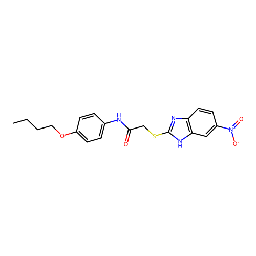 N-(4-butoxyphenyl)-2-[(5-nitro-1H-benzimidazol-2-yl)sulfanyl]acetamide structure
