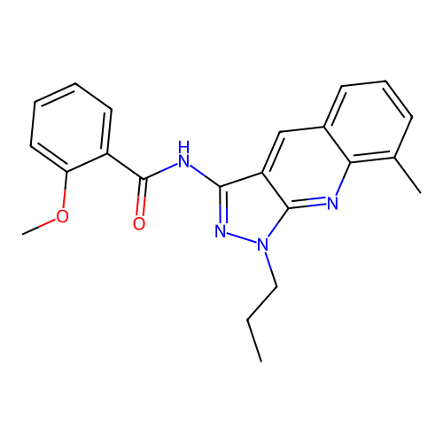 2-methoxy-N-(8-methyl-1-propyl-1H-pyrazolo[3,4-b]quinolin-3-yl)benzamide structure