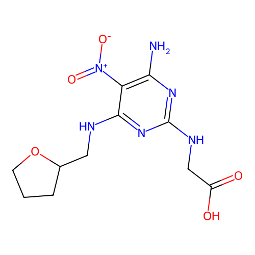 N-{4-amino-5-nitro-6-[(tetrahydrofuran-2-ylmethyl)amino]pyrimidin-2-yl}glycine structure