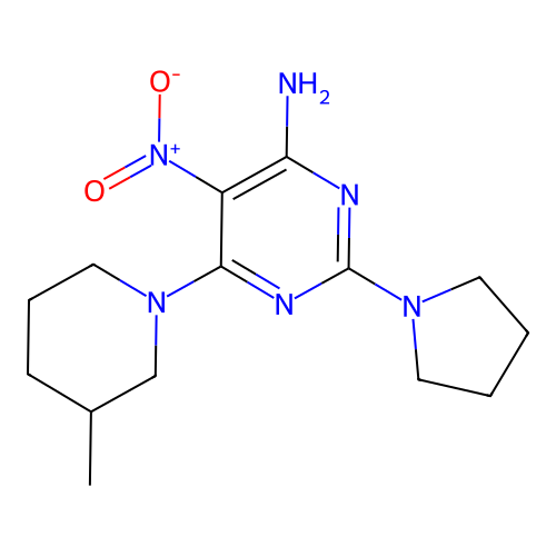 6-(3-Methylpiperidin-1-yl)-5-nitro-2-(pyrrolidin-1-yl)pyrimidin-4-amine structure